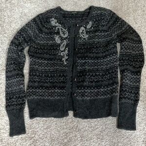Eddie Bauer Black and Gray Patterned Cardigan